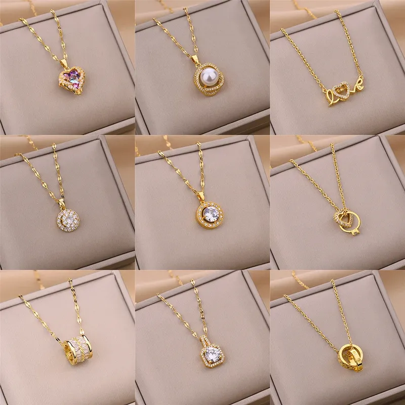 Neue In Licht Luxus Zirkon Kristall Edelstahl Halsketten Für Frauen Koreanische Mode Süße Sexy Weibliche Schlüsselbein Kette Schmuck