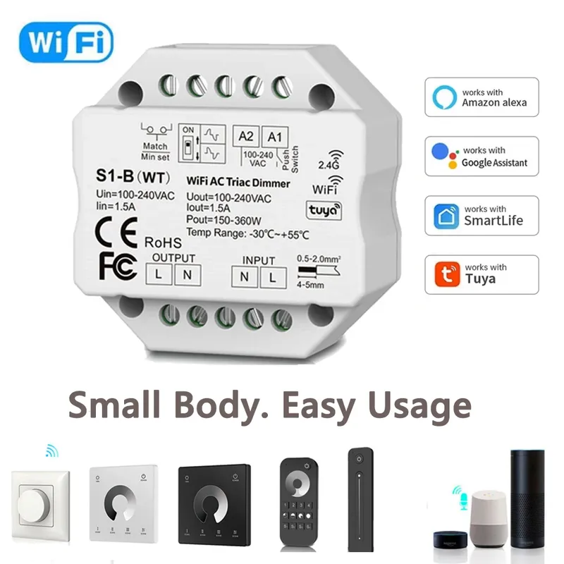 Tuya Smart Leben WiFi RF AC Triac Dimmer LED Controller Push-Schalter 110V 220V 230V Drahtlose Fernbedienung smart Home Alexa Google Hause