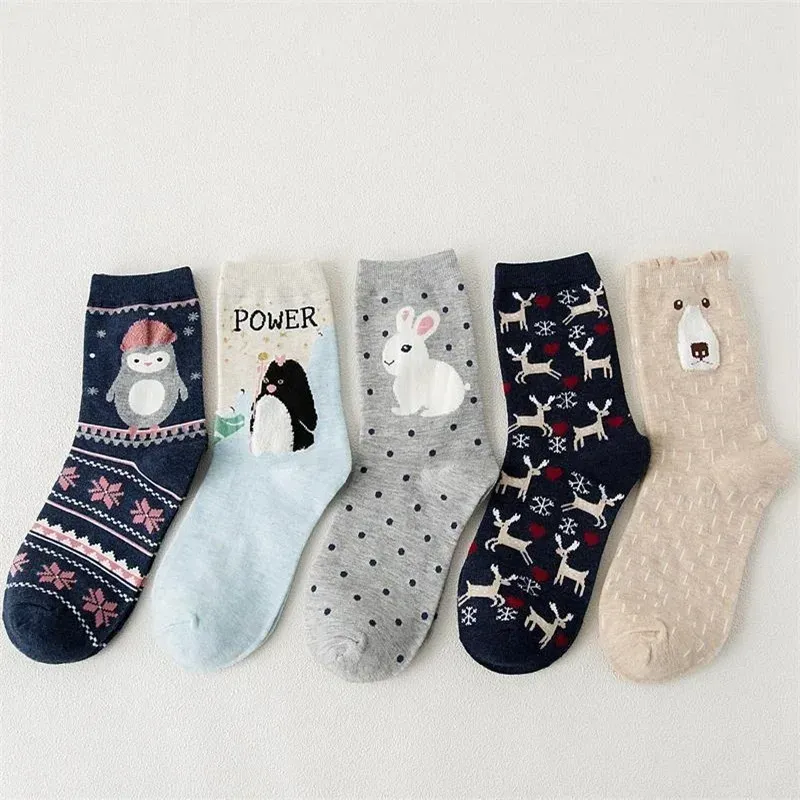 Süße Damensocken Kawaii Cartoon Tier Bär Igel Fuchs Pinguin Baumwollsocken Harajuku Lustige Crew Tide Socken Weihnachtsgeschenk