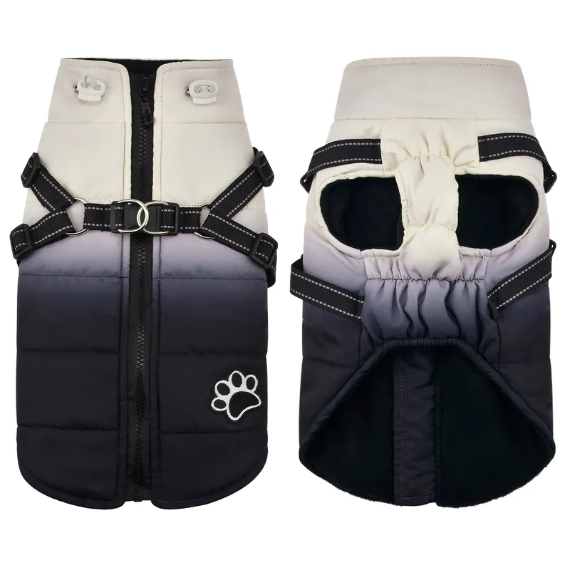 Haustier-Hundejacke mit Geschirr, Winter-Mäntel mit warmem Reißverschluss hinten für kleine, mittelgroße und große Haustierhunde, winddichte, reflektierende Kleidung