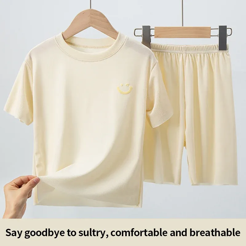 Kinder-Seiden pyjama, sommerliche, dünne Kurzarm shorts, 2-teiliges Set aus großen Jungen-und Mädchen bekleidung