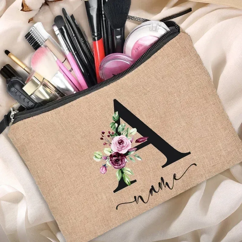 Personalisierte personalisierte Name Leinen Make-up Tasche Bachelor Party Lippenstift Tasche Brautjungfer Clutch Kosmetiktasche Outdoor Reise Schönheit
