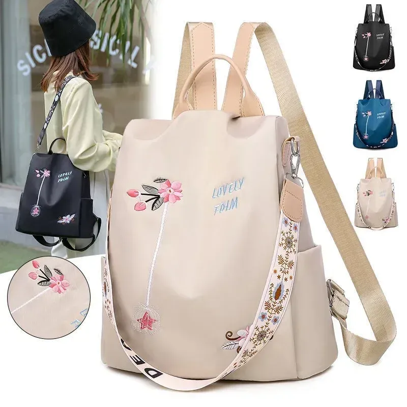 Wasserdichte Oxford Stickerei Frauen Rucksack Mode Anti-diebstahl Große Kapazität Weibliche Reise Casual Rucksäcke Schule Laptop Tasche