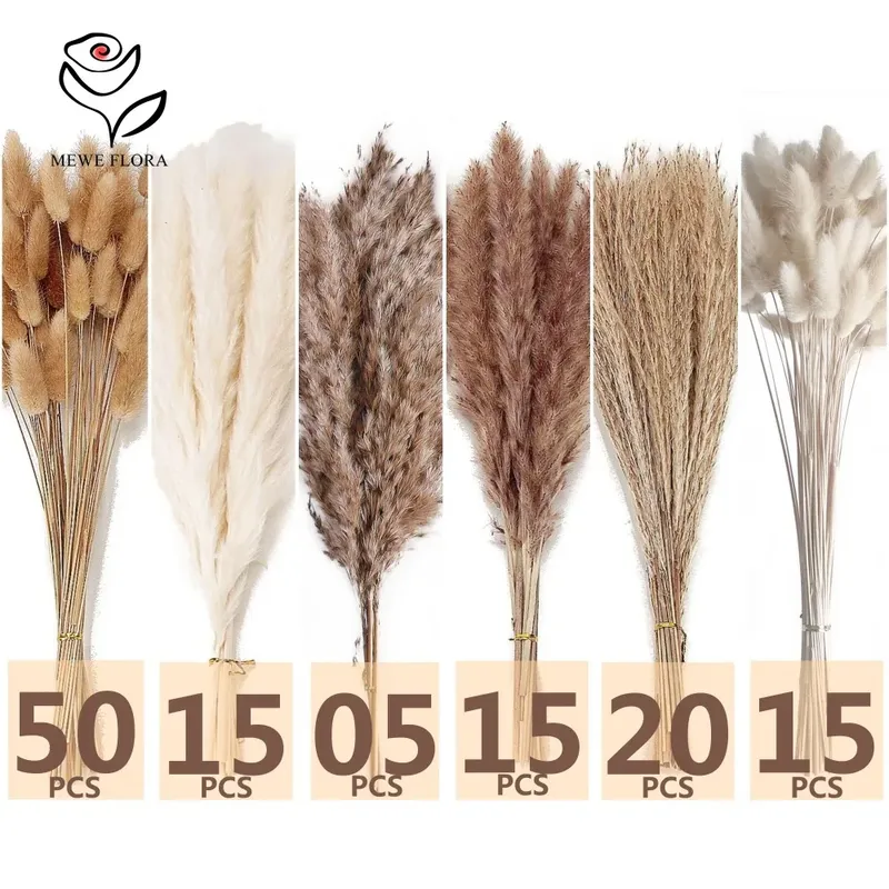 120 Stück flauschiger Pampas-Häschen-Schwanz, Gras, getrocknete künstliche Blumen, Blumenstrauß für Badezimmer, Wand, Büro, Boho, Zuhause, Hochzeitsdekorationen