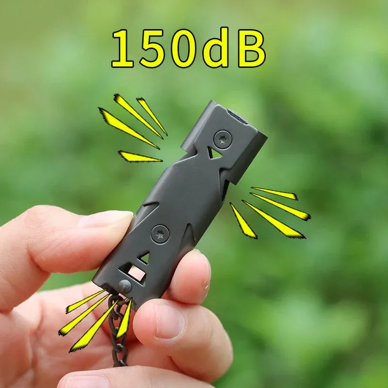150DB Doppel Rohr Hochfrequenz Hohe Dezibel Überleben Pfeife Outdoor Rettungs Stahl Metall Survie Zubehör Wandern Werkzeug Reisen