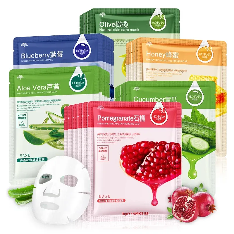30 Stück Gesichtsmasken mit frischen Früchten, Gesichtspflege, feuchtigkeitsspendend, straffend, feuchtigkeitsspendend, koreanische Gesichtsmaske, Gesichtspflegeprodukte