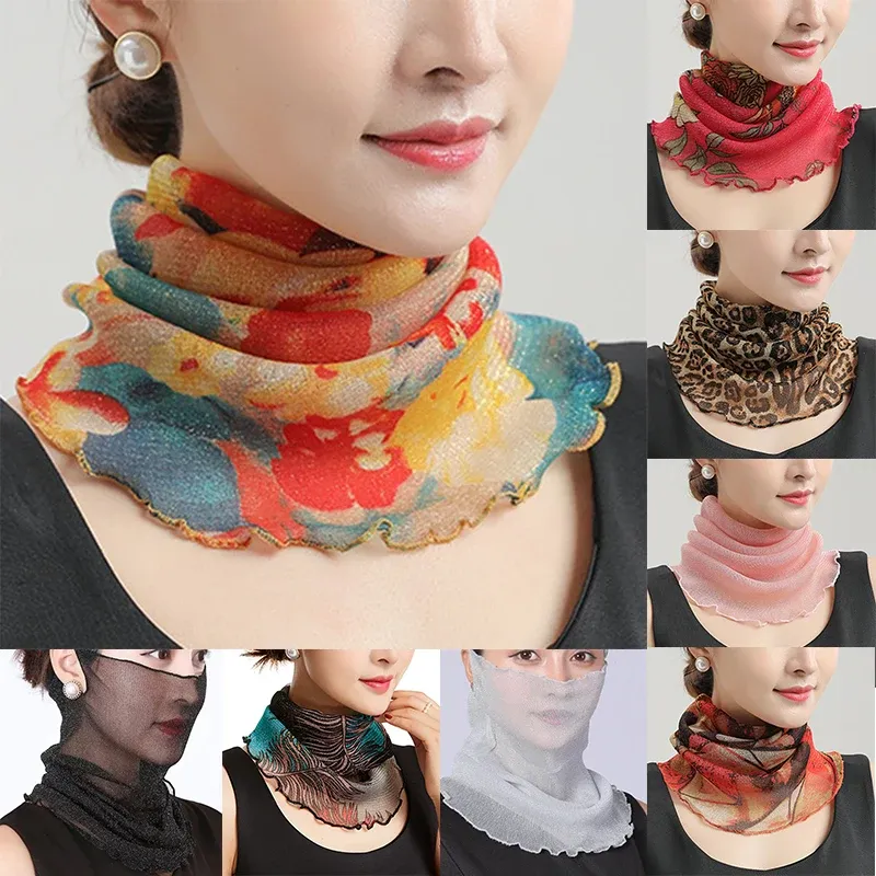 Frühling Sommer Chiffon Hals Kragen Schal Frauen Kopf Dünne Sonnencreme Vielzahl Kleine Seide Anti-Uv Schal Maske Multifunktions Schal