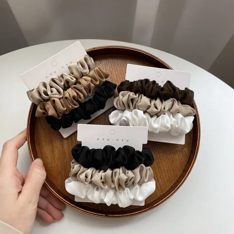 3/4/6 Teile/satz Satin Scrunchies Frauen Einfarbig Haar Seil Elegante Pferdeschwanz Halter Gummiband Elastische Haarband Haar zubehör