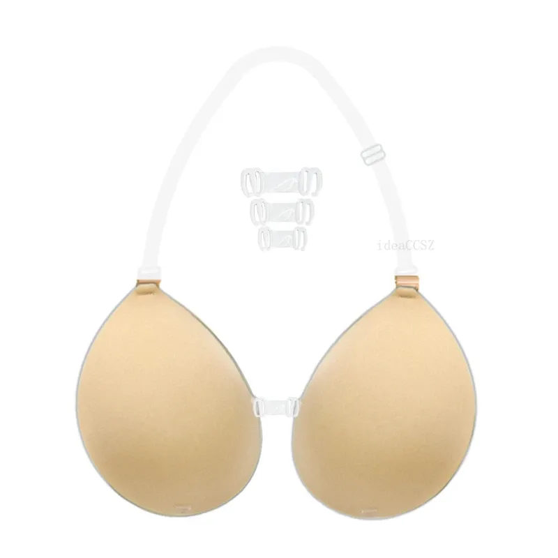 Unsichtbarer selbstklebender BH für Damen, rückenfrei, trägerlos, Push-Up, klebrige Silikon-Hochzeitsunterwäsche mit transparentem Riemen, wiederverwendbar