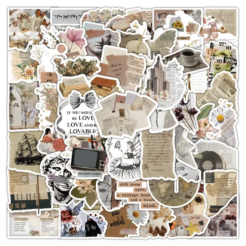 10/25/50 Stück Retro-Tagebuchstücke, Kunst-Graffiti-Aufkleber für Telefon, Laptop, Gitarre, Helm, Reisegepäck, Skateboard, Auto, DIY