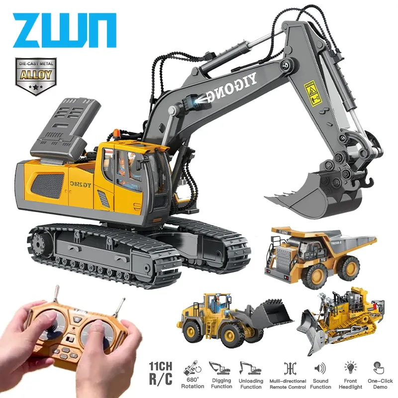 ZWN 2,4G Fernbedienung Bagger Muldenkipper RC Modell Auto Spielzeug Professionelle Legierung Kunststoff Simulation Bau Fahrzeug für Kind