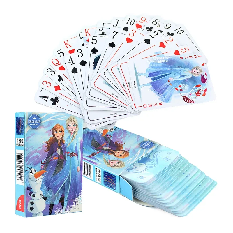 Frozen Princess Elsa Poker 54 Blatt Papierkarten Disney Minnie Mickey Family Recreation Brettspiel Texas Hold'em Zauberrequisiten Spielzeug