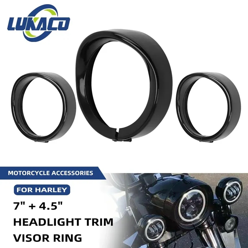 Glänzend schwarz 7 Zoll Scheinwerfer Scheinwerfer Zierring 4,5 Zoll Nebels chein werfer Zierring für Harley Touring Road King Electra Glide Softail