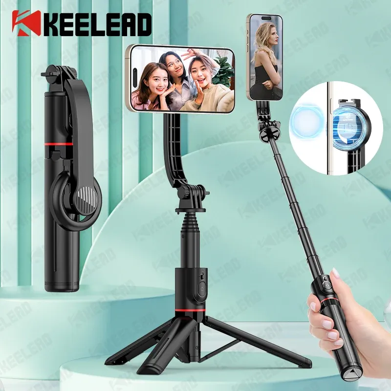 KEELEAD Magnetischer Selfie-Stick mit Bluetooth-Fernbedienung, Magsafe-Handy-Stativ für iPhone 14, 13, 12 Pro Max, vertikale Aufnahme