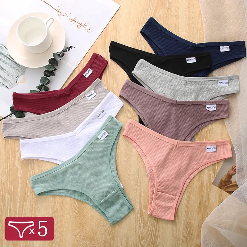 5 Teile/satz Frauen Baumwolle Brasilianische Höschen V Taille Weibliche Unterwäsche Bequeme Unterwäsche Low Rise T-Zurück Bikini Mädchen Dessous Neue