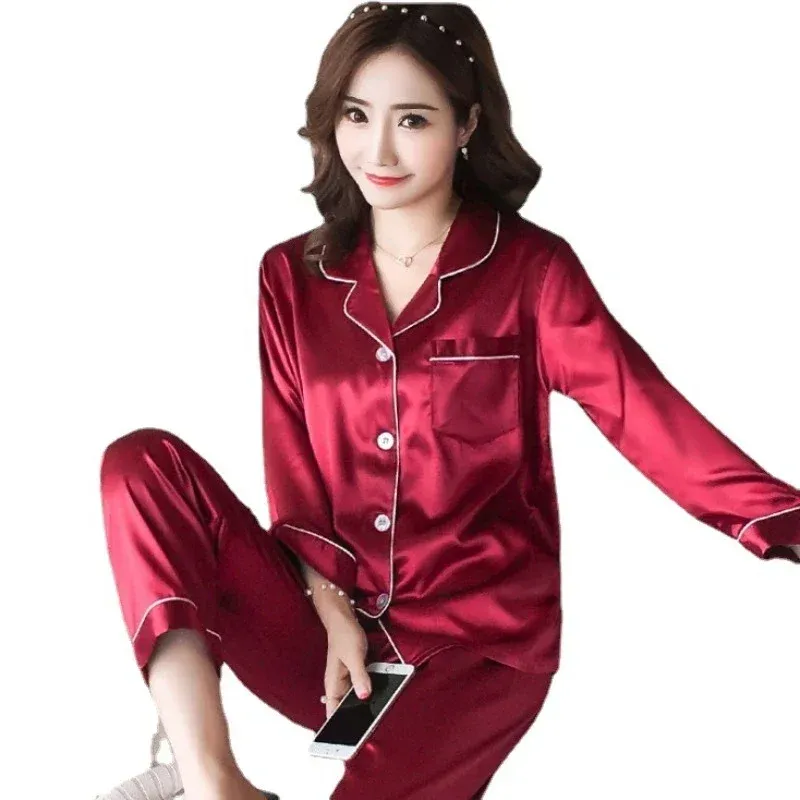 Seidenpyjamas für Frauen 2025, sexy Seide, Damen-Pyjama-Sets, Nachtwäsche, langärmelige Strickjacke, weibliche Eisseide, für Zuhause, Pijama Mujer Verano