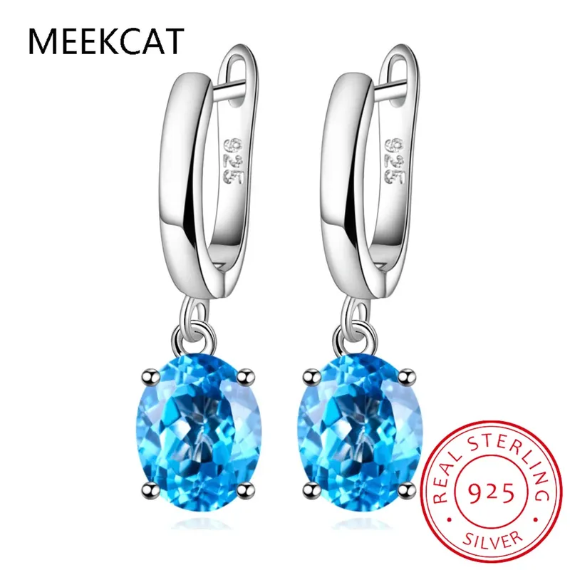 Ovale echte natürliche blaue Topas-Ohrringe aus 925er-Sterlingsilber für Damen, modischer Statement-Edelstein-Schmuck