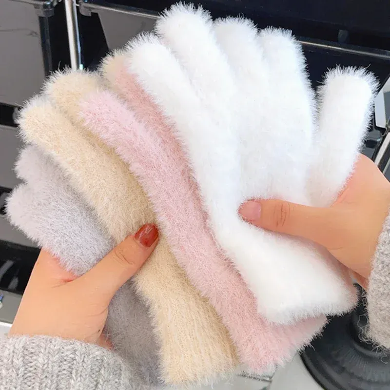 Mode Winter Nerz Samt Fünf Finger Handschuhe Plüsch Warme Kalt-proof Handschuhe Frauen Im Freien Radfahren Einfarbig Wistiti Fäustlinge