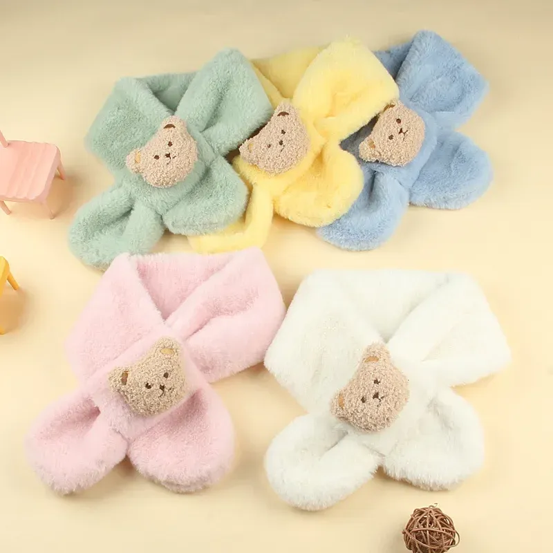 Winter Warme Plüsch Baby Schal Nette Caroon Bears Junge Mädchen Schals Neugeborenen Kleinkind Faux Pelz Kinder Kreuz Halstuch Baby Schals
