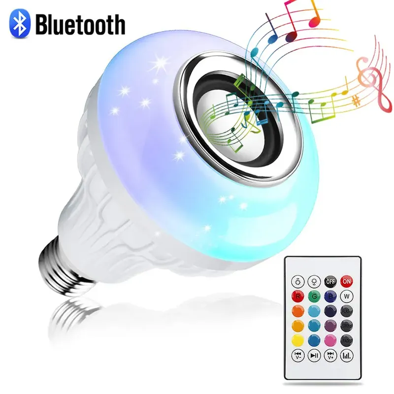 AC 85–265 V, 12 W, E27, LED-Glühbirne mit Bluetooth-Lautsprecher, Musik-Fernbedienung, Farbwechsel, RGB-Lampe für Schlafzimmer, Party-Dekoration