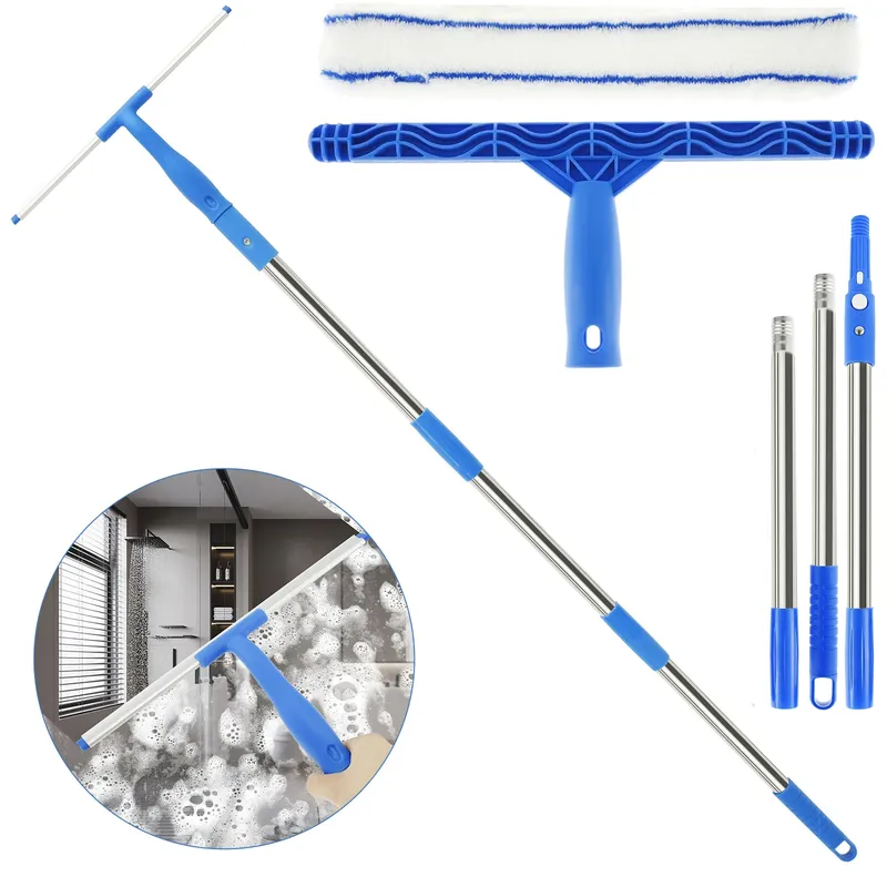 3-in-1-Glasbürste, Fensterreiniger, Rakel mit 53 Zoll langen Hand, professionelles Haushaltsfenster-Wasserflecken-Reinigungswerkzeug für das Bad