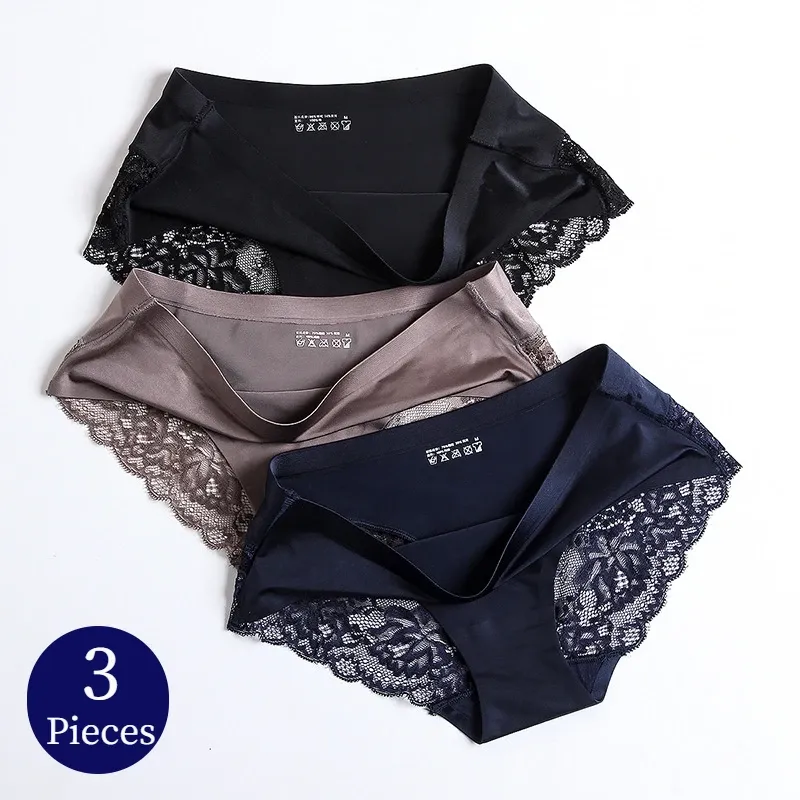 TrowBridge 3 Teile/satz Damen Höschen Exquisite Spitze Unterwäsche Sexy Dessous Große Größe Süße Seide Satin Slips Weiche Gemütliche Unterhose