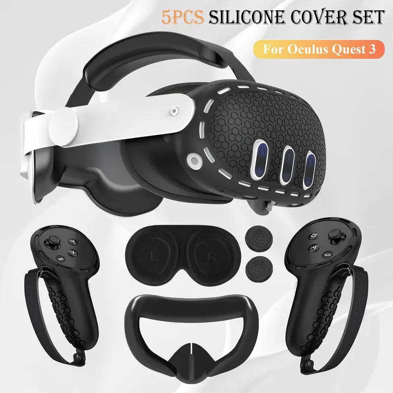 VR-Zubehör für Meta Quest 3, 4-in-1-Silikon-Schutzhüllen-Set für Quest 3, Controller-Griffabdeckung, VR-Shell-Abdeckung, Gesichtsabdeckung