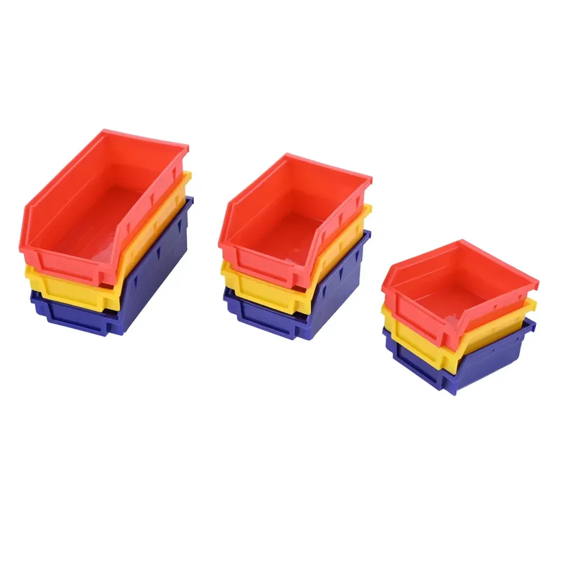 5 Stück stapelbare Aufbewahrungsbehälter, Werkzeugteile, Organisation, hängende Kunststoffbox, rot, gelb, blau, 110/190/270 mm, Garagenloch-Board-Koffer-Set
