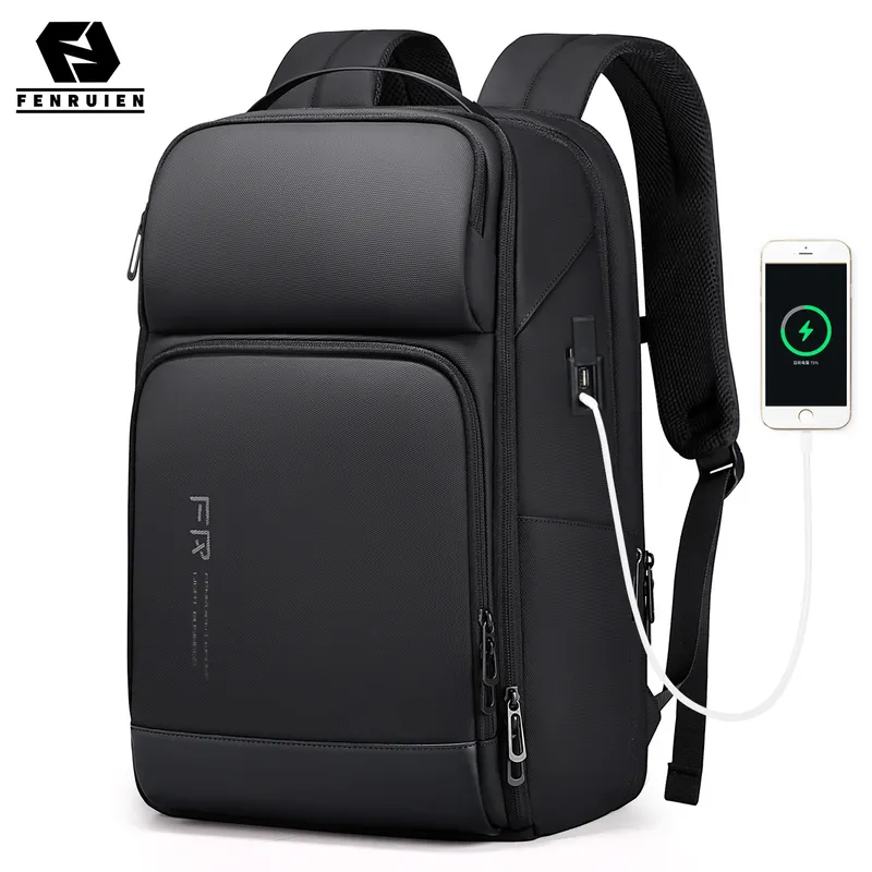 Fenruien Business Wasserdichte Rucksäcke USB Lade Männer Rucksack Fit 15,6 Zoll Laptop Reise 35L Große Kapazität Rucksack