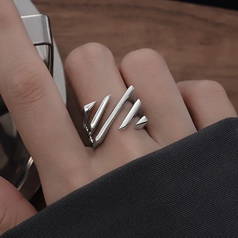 BF CLUB Ringe aus 925er-Sterlingsilber für Damen, modisch, geometrisch, handgefertigt, unregelmäßiger Streifenring, Party, Weihnachtsgeschenk