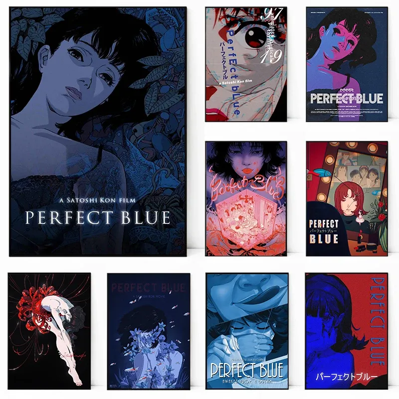 Perfekte blaue Leinwand, japanischer Anime-Horrorfilm-Poster, Leinwanddruck, Wandkunst, Dekoration, Malerei für Zuhause, Schlafzimmer, Dekoration