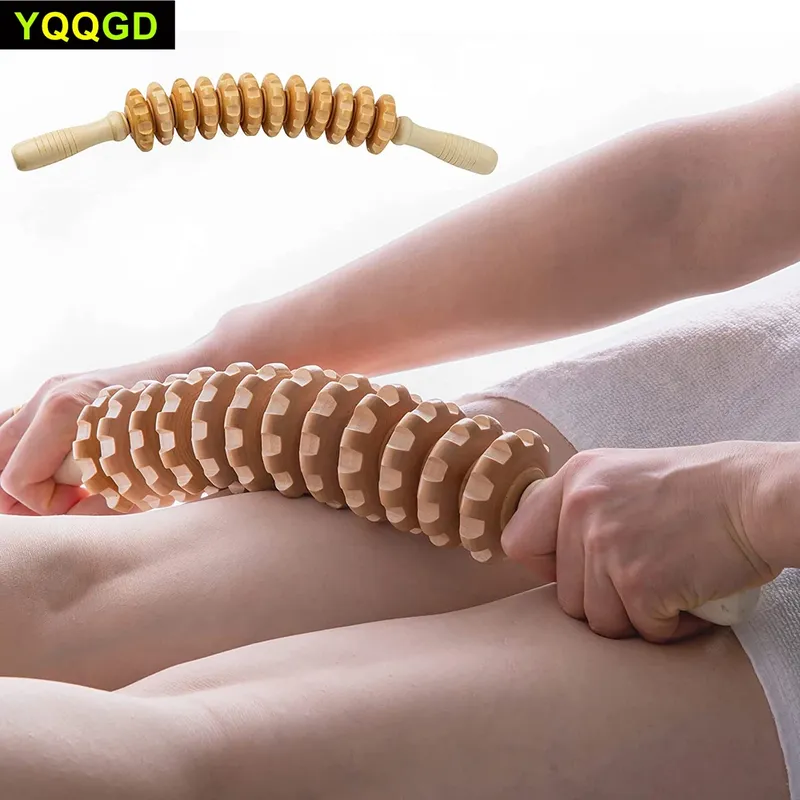12-Rad-Holztherapie-Roller-Stick-Massagegerät, gebogenes Maderoterapia Colombiana-Massagegerät, Lymphdrainage