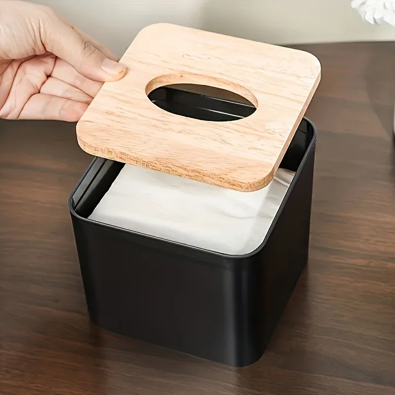 1 Stück/2 Stück – Taschentuchbox aus Kunststoff im nordischen Stil mit Holzdeckel – Papierbox für Restaurants und Zimmer – Taschentuchaufbewahrung