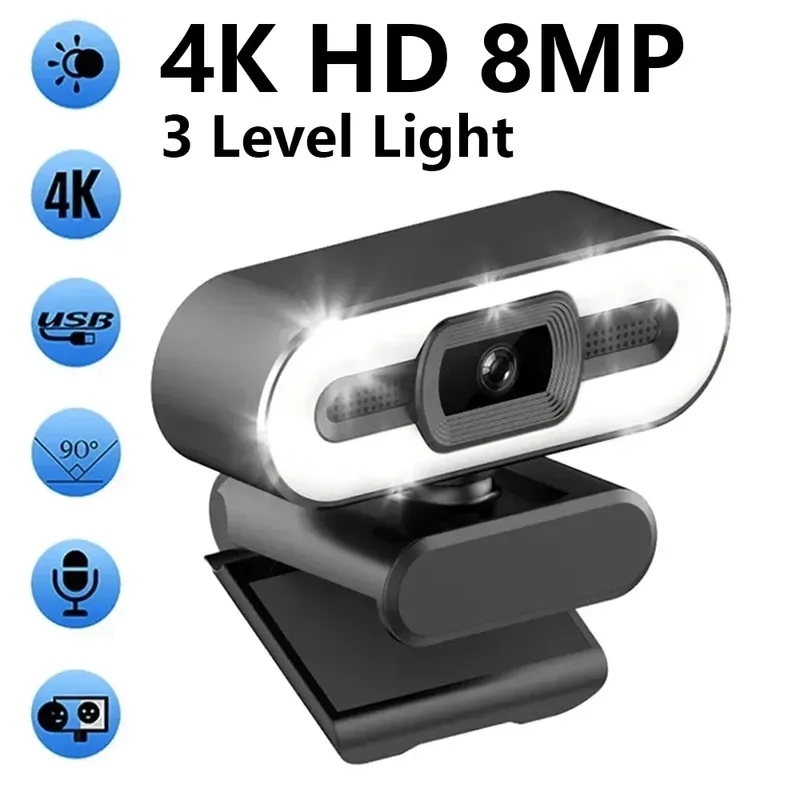 Tragbare Full HD 1080P 2K 4K Webcam PC Laptop Autofokus Webcam Live-Streaming Flexibel mit Mikrofon Live-Übertragung mit Licht