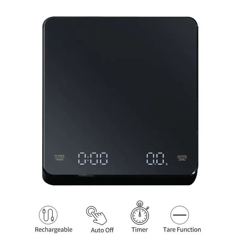 Digitale Kaffeewaage mit Timer, LED-Bildschirm, Espresso, USB, 3 kg, max. Wiegen 0,1 g, hochpräzise Messungen in Oz/ml/g, Küchenwaage