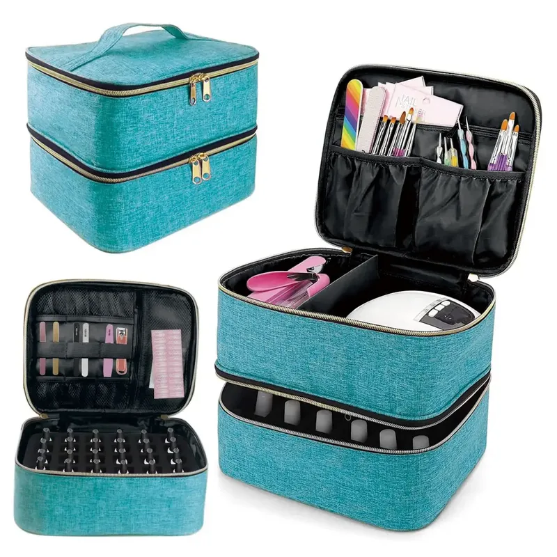 Nagellack-Organizer, handgehalten, doppellagig, Kosmetik-Organizer, Tragetasche für Mädchen und Frauen, Nagelkunst, ätherisches Öl, Kosmetikset