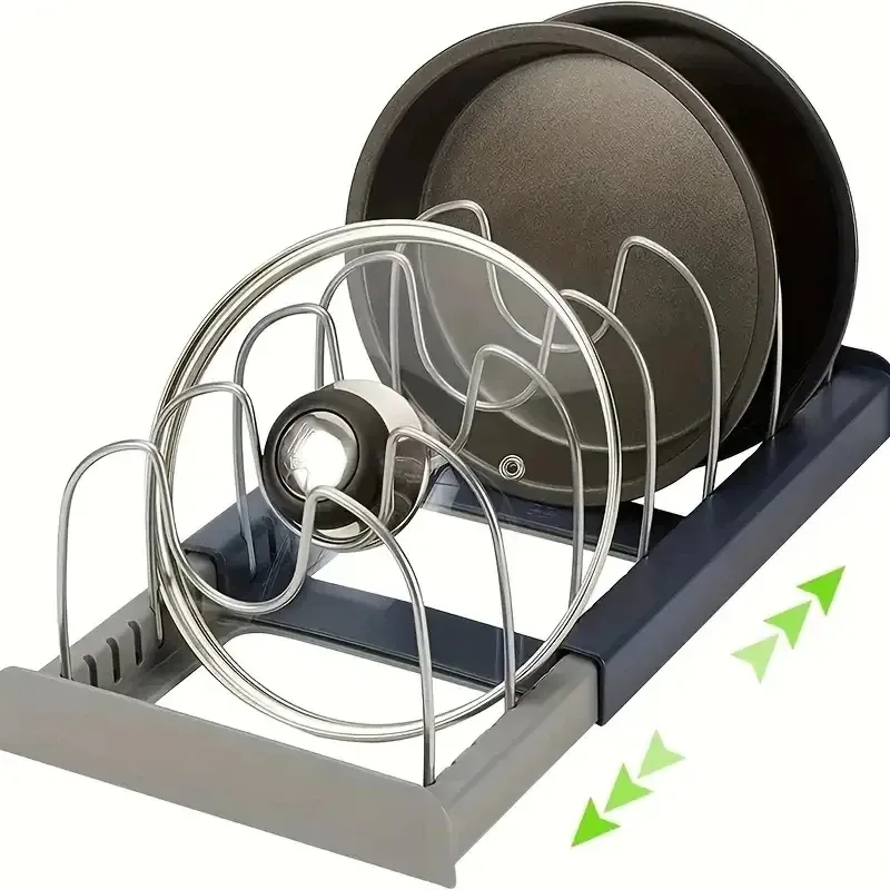 Erweiterbares Aufbewahrungsregal aus Edelstahl, Küchenschrankhalter für Pfanne, Topfdeckel, Schneidebrett, Trocknen, Kochgeschirr, Geschirrregal, Organizer