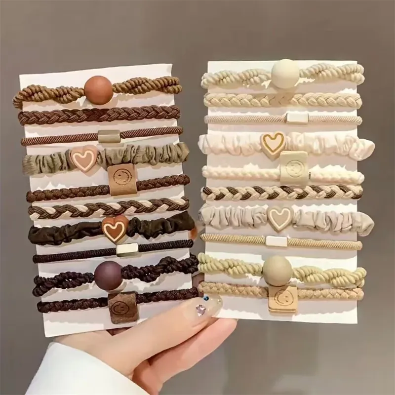 5/10/20 stücke Einfache Stil Haar Krawatte Set Geflochtene Haar Seil Herz Dekor Scrunchies Elastische Pferdeschwanz Halter Haar zubehör Für Frauen