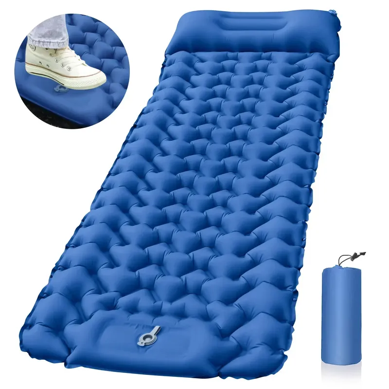 Outdoor Isomatte Camping Aufblasbare Matratze mit Kissen Reise Matte Klappbett Ultraleicht Luft Kissen Wandern Trekking