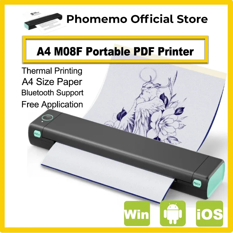 Phomemo M08F Kabelloser Thermo-A4-Drucker Bluetooth, tragbarer Etikettendrucker fĂŒr den Versand im Home-Office, kompatibler iOS-Android-PC