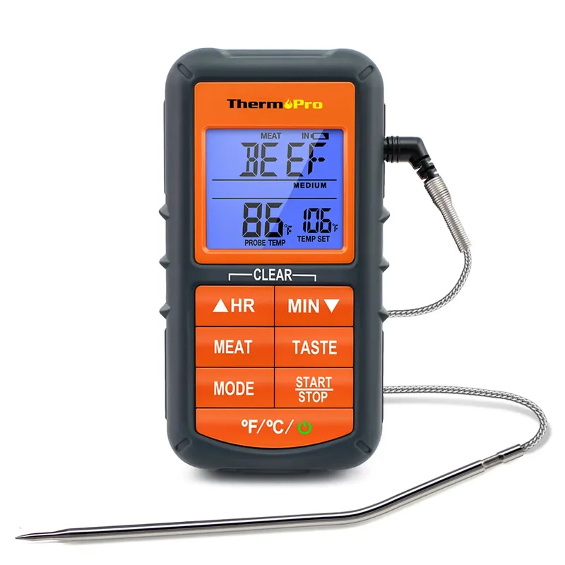 ThermoPro TP06B Digitales Küchen-Lebensmittelthermometer, Einzelsonde mit Timer/Temperaturalarm zum Raucher, Grillen, Fleischkochen
