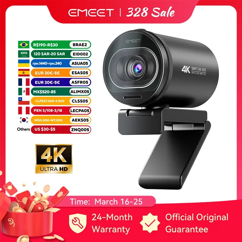 4K Webcam 1080P 60FPS Streaming-Webkamera EMEET S600 Autofokus Live-Stream-Kamera mit Mikrofonen und Sichtschutzabdeckung für Tiktok/YouTube