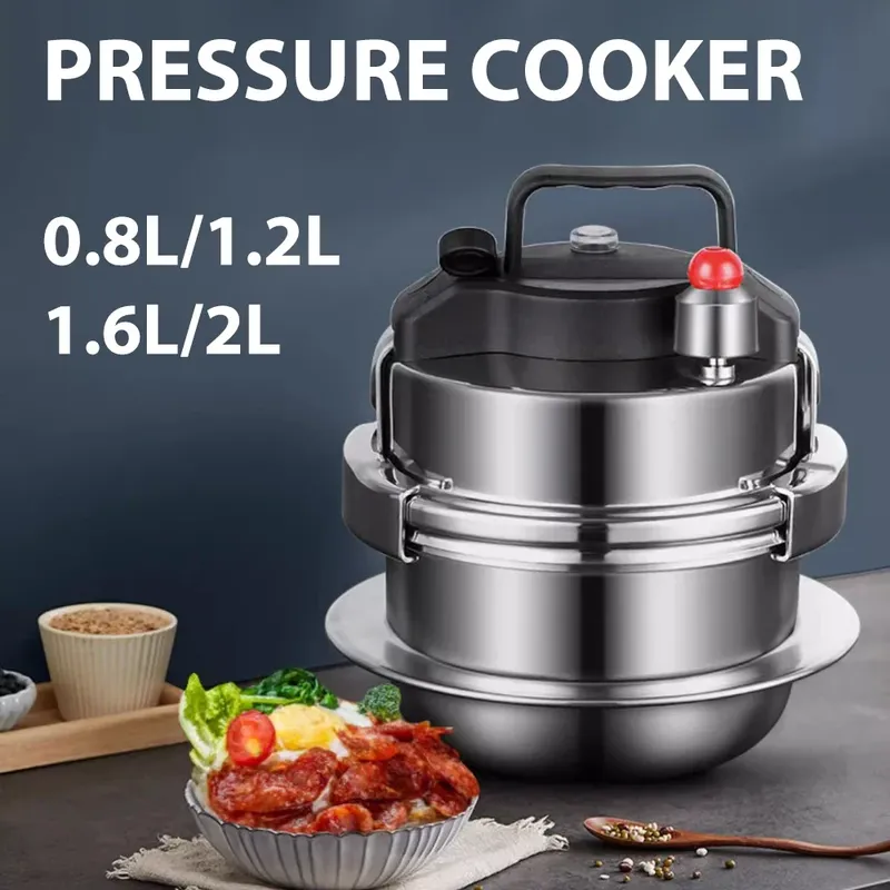 0,8-2L Outdoor Camping Kleiner Schnellkochtopf 304 Edelstahl Tragbarer Reiskocher für Küche Kochwerkzeug Schnellkochtopf