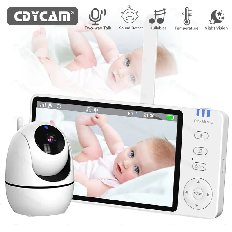 Video-Babyphone mit Kamera und Audio, 5-Zoll-Display, Babyphone ohne WLAN, ferngesteuerte Schwenk-, Neige- und Zoom-Babykamera, Nachtsicht, 2-Wege-Gespräch