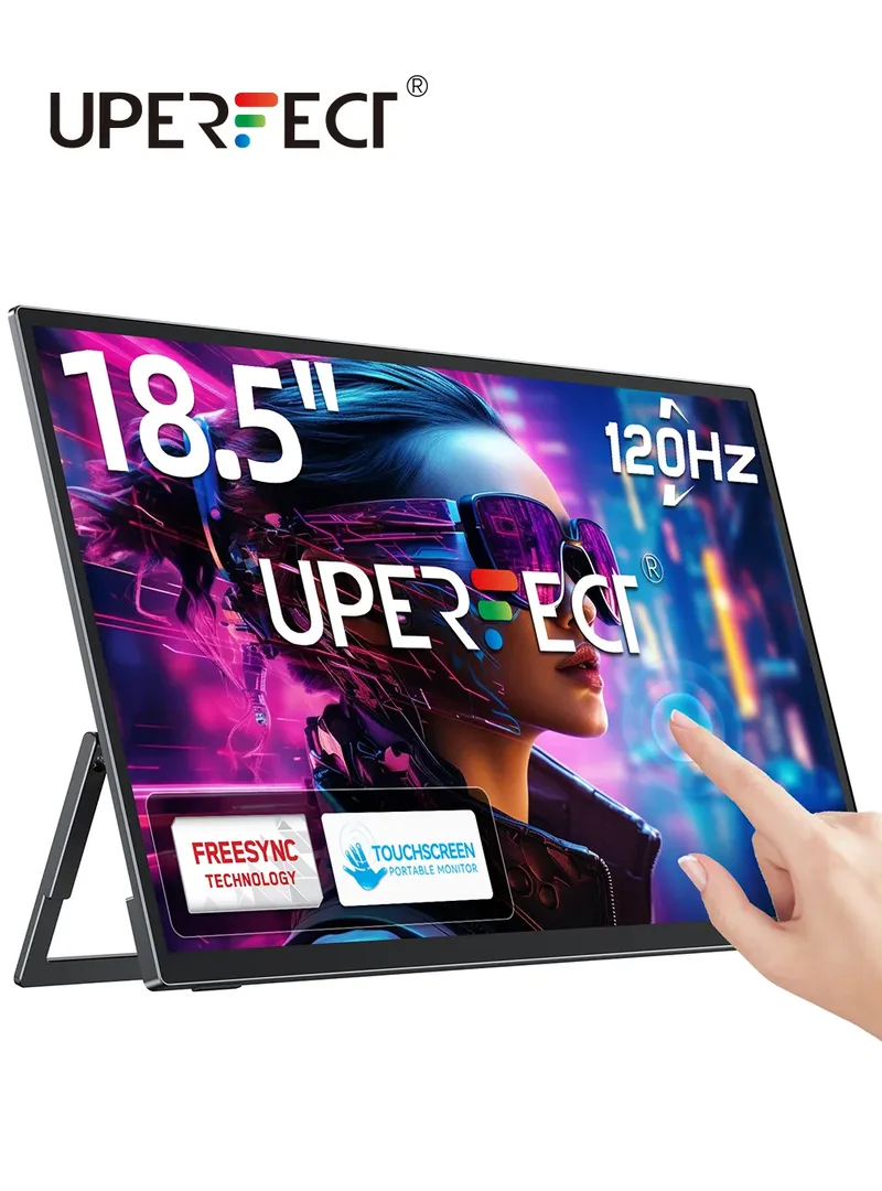 UPERFECT Tragbarer Monitor-Touchscreen 18,5 Zoll 120 Hz mit VESA und 180 °   Verstellbarer Ständer für Laptop PC Mac Switch PS5 iPhone HUAWEI