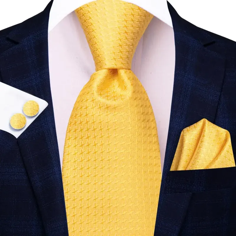 Geschenk Männer Krawatte Gelbgold Punkt Design Seide Hochzeit Krawatte für Männer handky Manschetten knopf Krawatte Set Hi-Tie Party Business Mode Großhandel