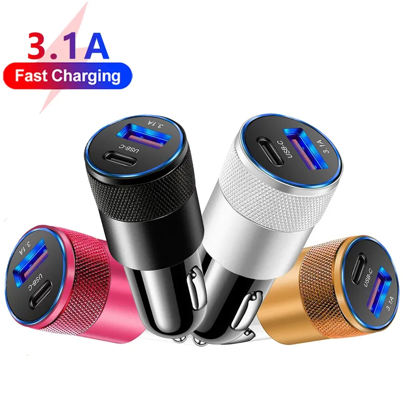 3,1 EINE USB Auto Ladegerät Typ C Schnelle Lade Telefon Adapter Für Xiaomi Huawei PD Telefon Ladegerät Adapter Buchse Zigarette leichter