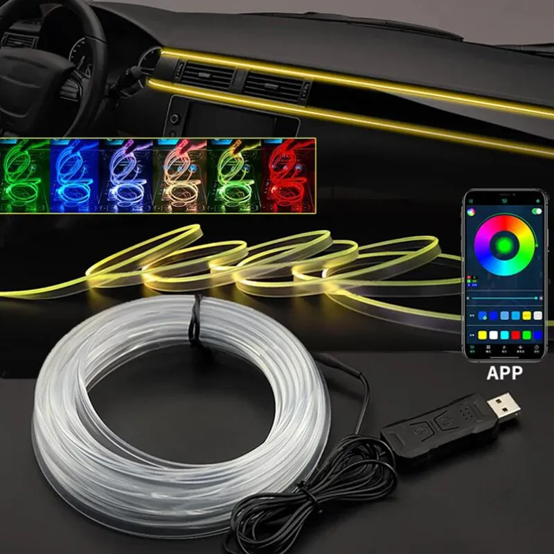 Auto Innen Atmosphäre Licht Umgebungs LED Licht Streifen RGB Unsichtbare USB Fiber Optic Lampe Trim Dekor unterstützung APP Steuerung