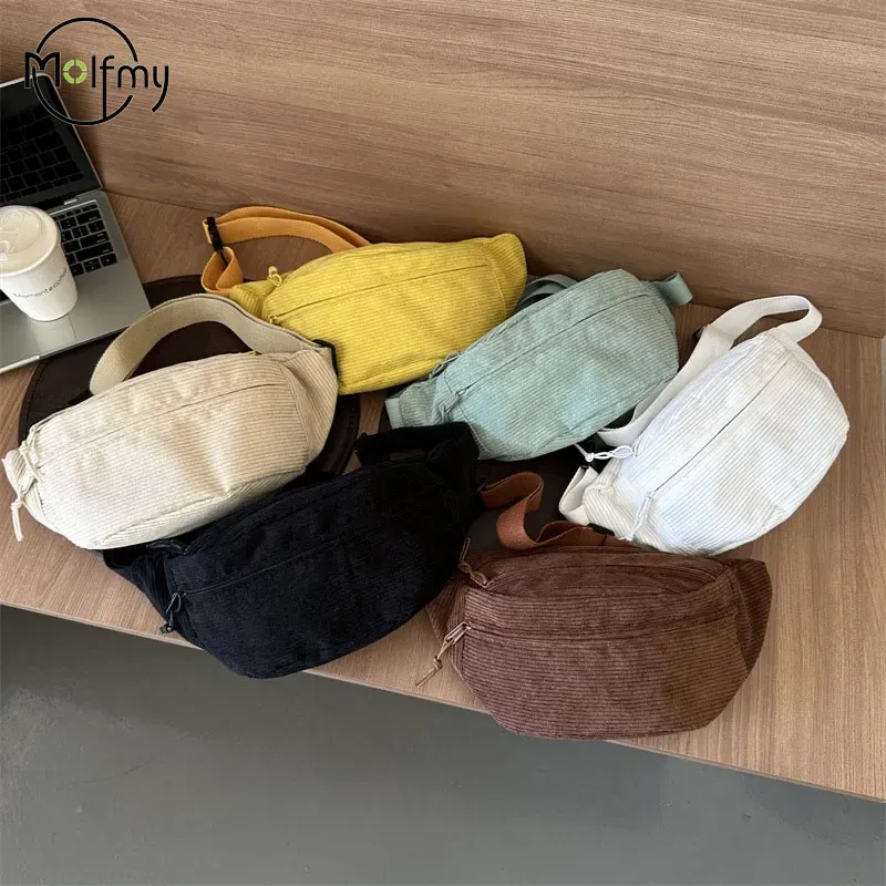 Frauen Taille Tasche Cord Student Schulter Handtasche Crossbody Brust Brust Tasche Fanny Pack Mode Telefon Weibliche Bum Gürtel Geldbörse 2025