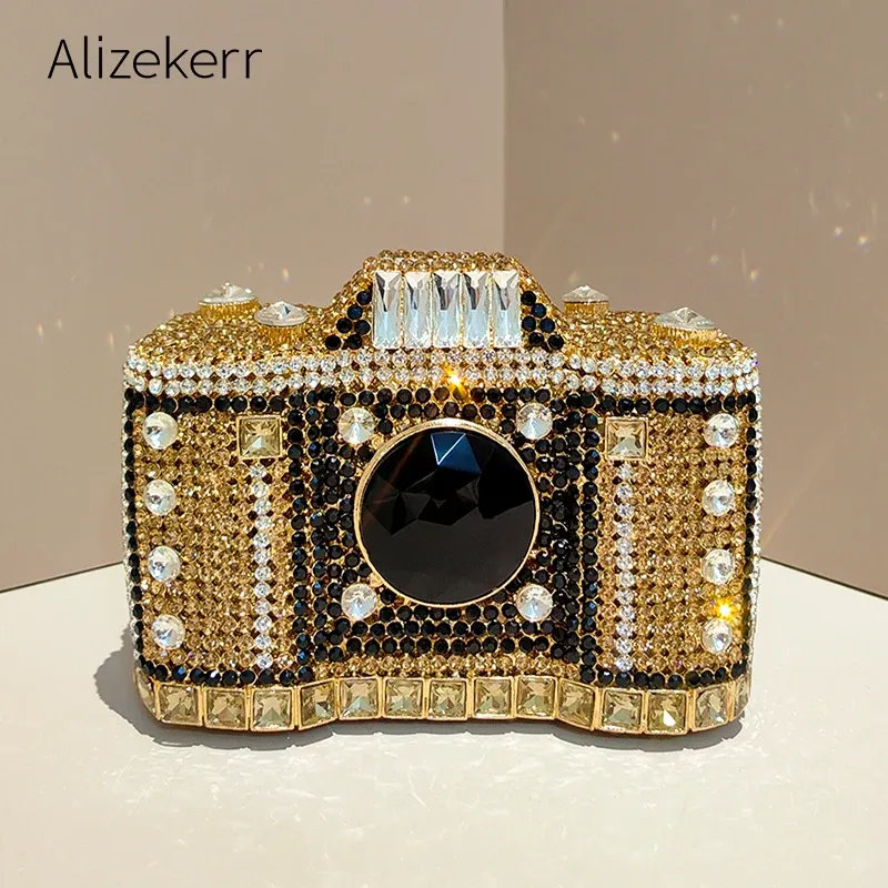 Kamera förmige Diamant Abend Clutch Taschen neue Boutique Neuheit Metallic Strass Geldbörsen und Handtaschen Braut Hochzeits feier